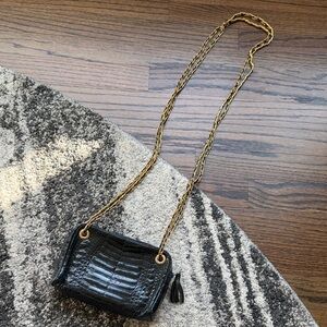 Luc Benoit crocodile print dark blue purse